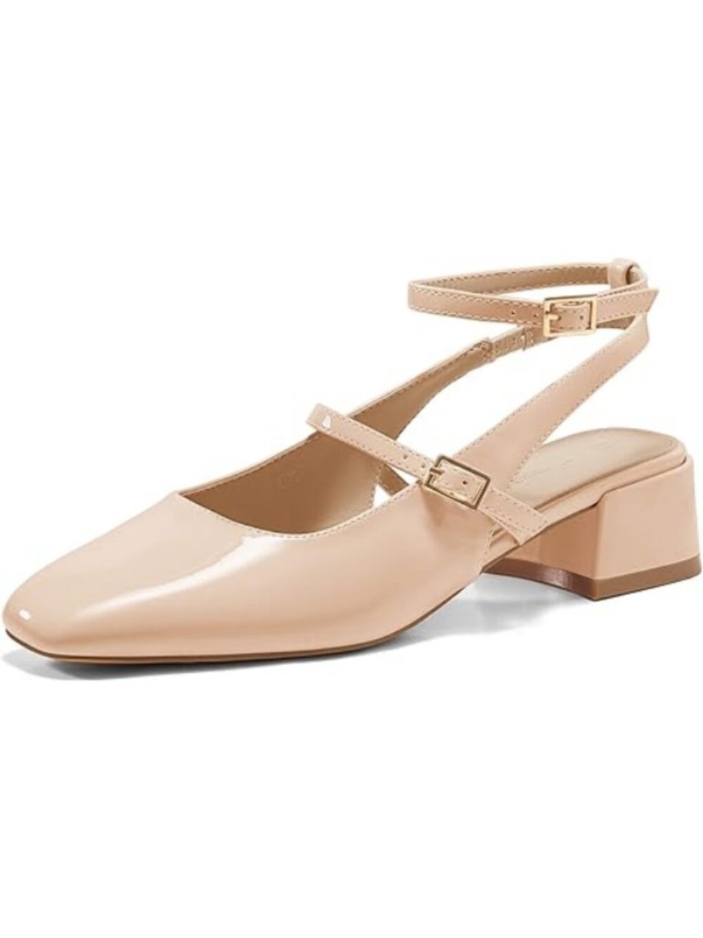 Women's Mary Jane Chunky Low Heels Closed Square Toe Ankle Strap Pumps Nude